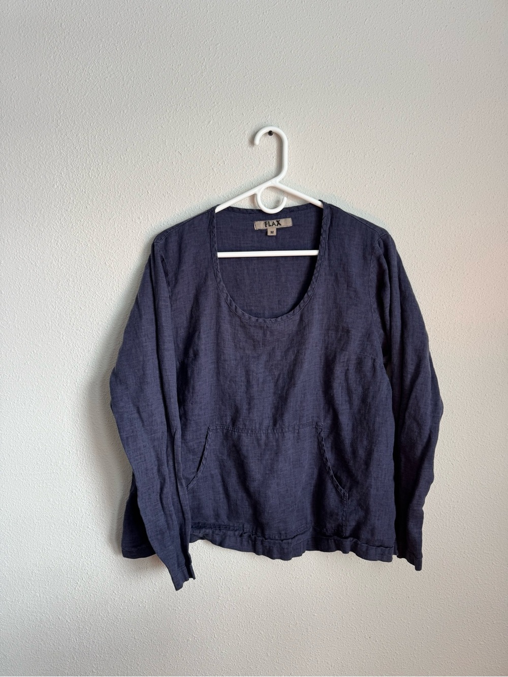 FLAX Navy Linen Scoop Neck Pullover Top